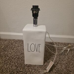 White Ceramic Lamp Base with 'Love' Text